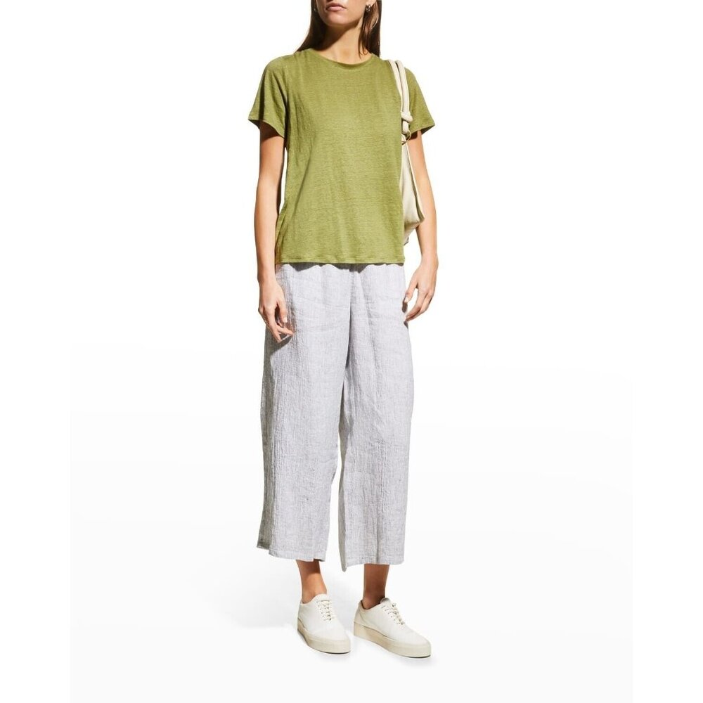 Eileen Fisher Women's Petite Size PP Gray Linen Stretch Wide Cropped PM152AFA